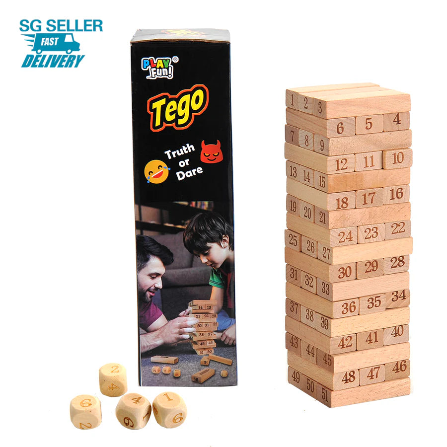 50 CARDS: PlayFun Tego Classic Wood Block Stacking Game