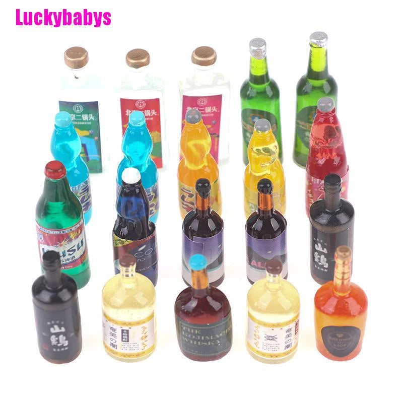 25 CARDS: 20Pcs Dollhouse Miniature Drink Bottles Model Dolls Kitchen Accessories